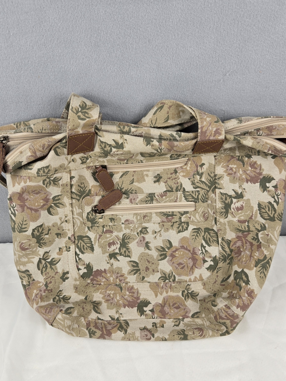 Floral Canvas Tapestry Tote Bag with Dual Compartments